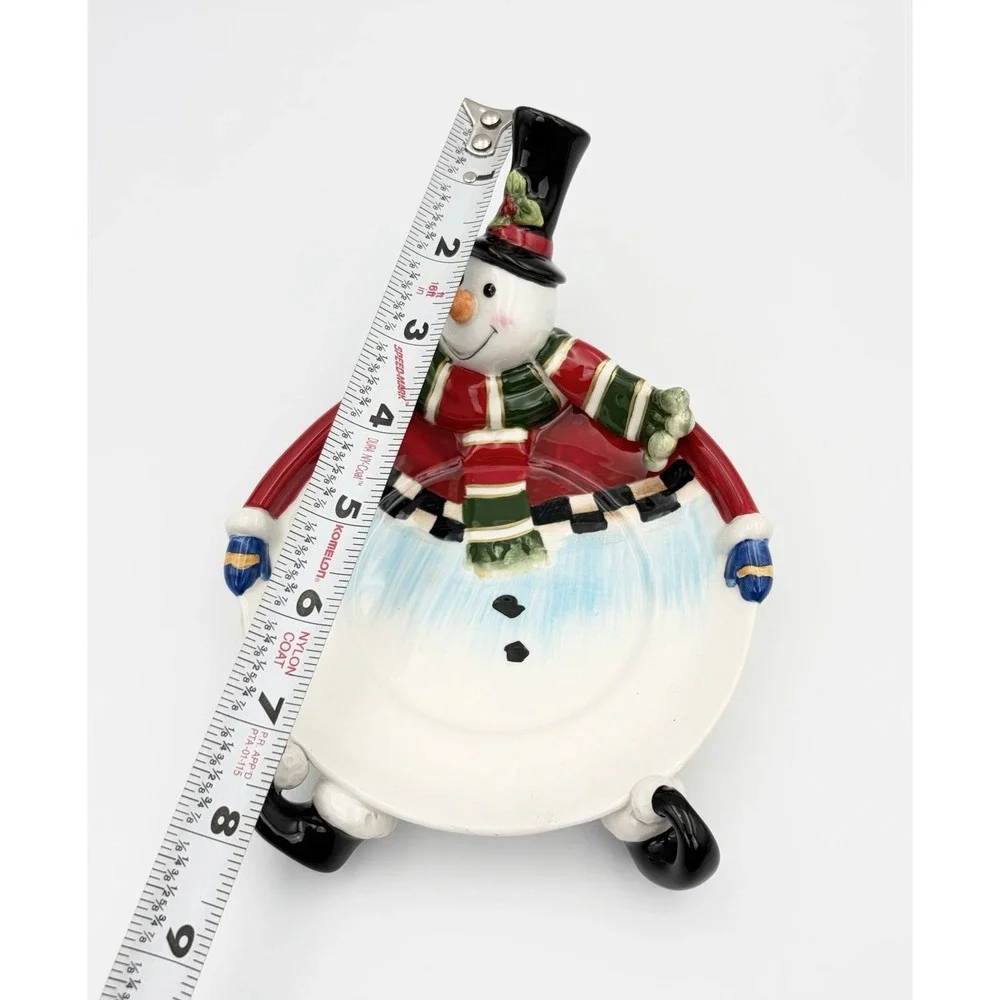 Fitz and Floyd Sullivan Snowman Candle Holder Plate Trinket Dish Vintage 2006